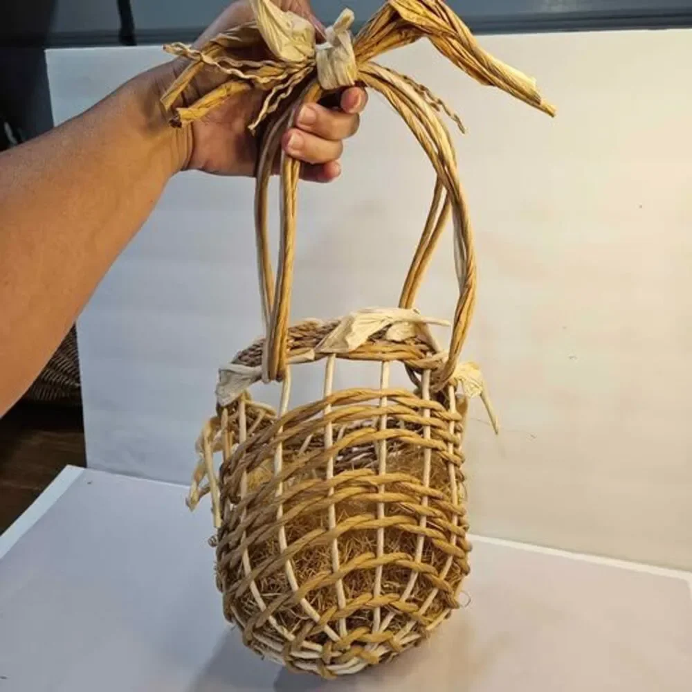 Handmade Woven Basket. Wall decor. Flat on one side.